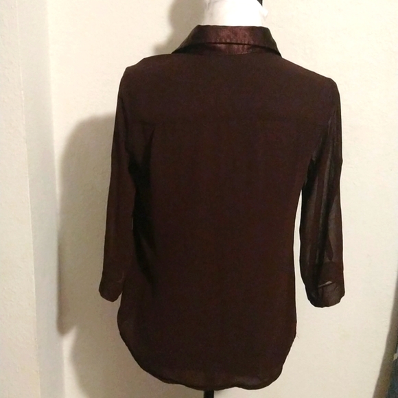 Chocolate Brown Sheer Button Blouse - Picture 4 of 6